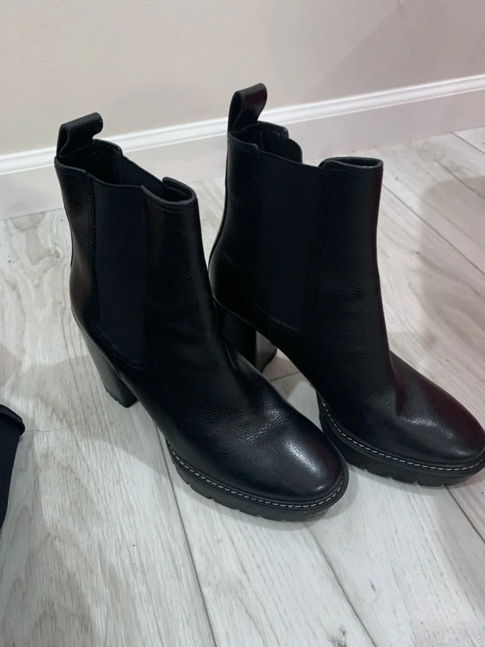 Tory Burch Black Leather Platform Chelsea Booties with Logo Tab